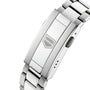 The TAG Heuer Aquaracer Professional 200s silver metal clasp features an engraved geometric logo, displayed in close-up on a white background.