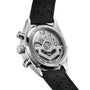 Back view of the TAG Heuer Carrera Chronograph, showcasing its automatic movement, stainless steel case, and classic black leather strap.