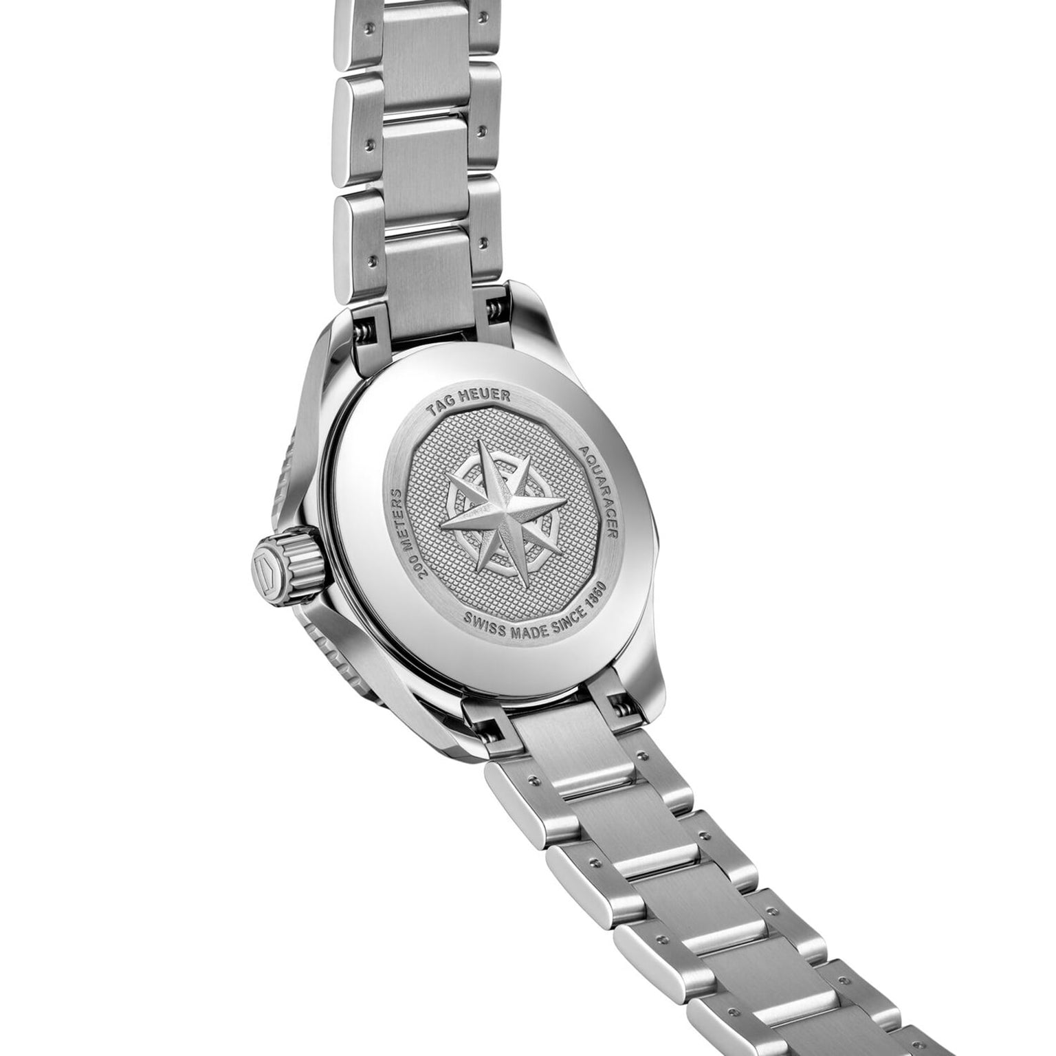 The back of the TAG Heuer Aquaracer Professional showing an engraved logo