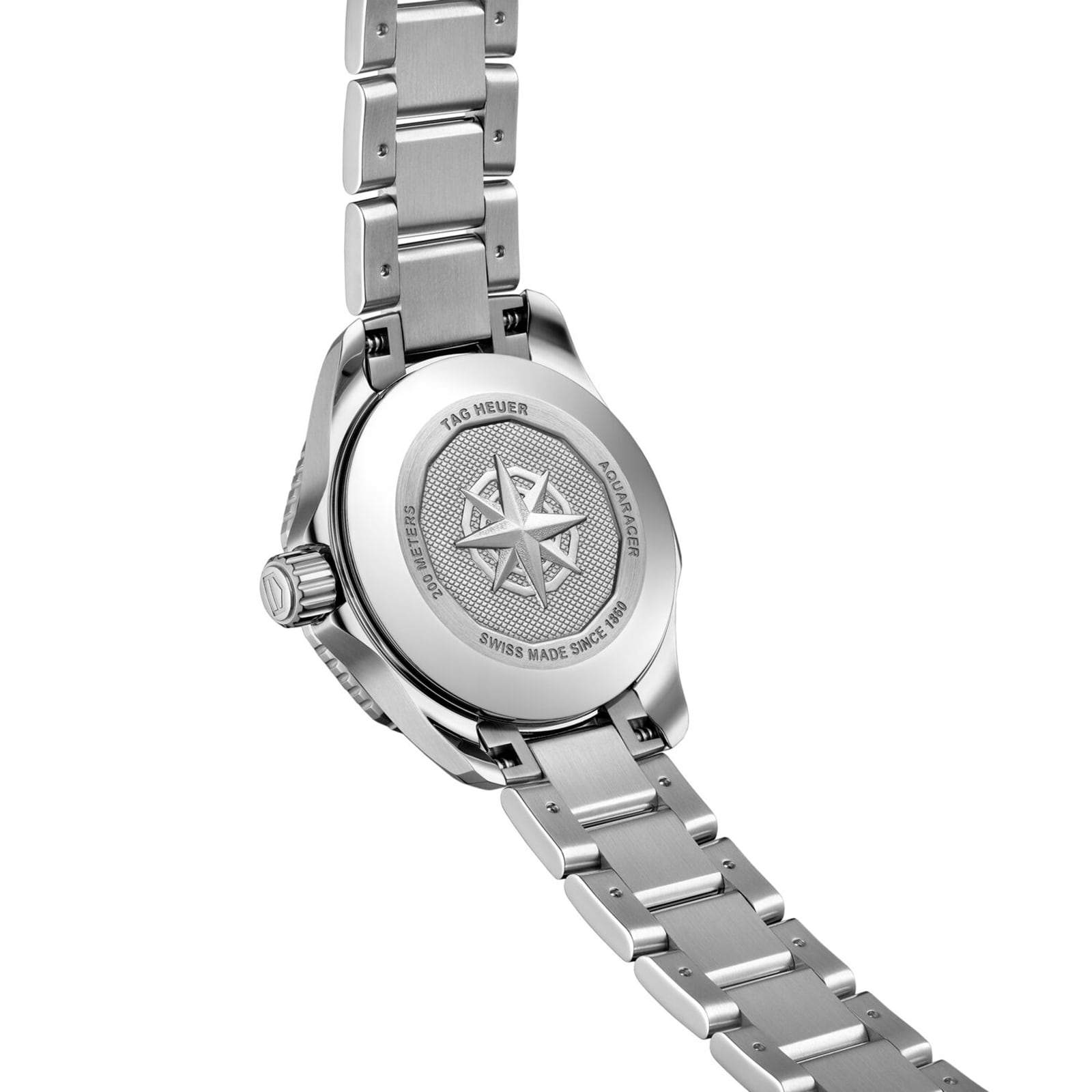 The back of the TAG Heuer Aquaracer Professional showing an engraved logo