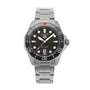 The TAG Heuer Limited Edition 1 of 500 Aquaracer Professional 300 features a stainless steel case, black dial, silver hour markers, date at 6 oclock, unidirectional bezel, and precise Calibre 5 automatic movement.