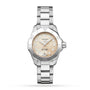 A TAG Heuer Aquaracer Professional 200 Date wristwatch with Calibre 9 Automatic Movement, stainless steel band, beige dial, silver hour markers, and diamond indices is displayed on a plain white background.