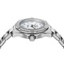 A close-up side view of a TAG Heuer Aquaracer 200 Professional Solargraph wristwatch with a metal band and jeweled bezel highlights its innovative Solargraph module and crown embossed with the TAG Heuer logo.