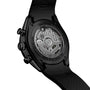 Close-up of the back of the TAG Heuer Carrera Chronograph Extreme Sport, revealing its exposed mechanical movement and black case.