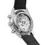 Back view of the TAG Heuer Carrera Tourbillon Centenary The Watches of Switzerland Group Exclusive, showcasing its exposed automatic movement, engraved caseback details, and sleek black leather strap.