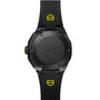 Back view of the TAG Heuer Formula 1 Chronograph watch featuring a black design, yellow-accented strap, and a textured case back.