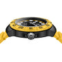 Side view of the TAG Heuer Formula 1 Solargraph wristwatch in black and yellow, featuring a yellow bezel, strap, and detailed crown.