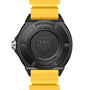 Back of a TAG Heuer Formula 1 Solargraph watch with a yellow strap, engraved with “Limited Edition” and “One of 1500”.