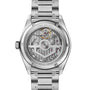 Back view of the TAG Heuer Carrera Day-Date watch, highlighting its exposed automatic movement and stainless steel bracelet.
