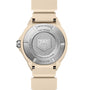 Tag Heuer watch with beige strap and silver dial on a white background