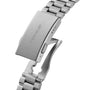Close-up of a silver watch band with 'TAG Heuer' branding on a white background