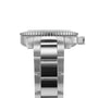 Side view of the Longines HydroConquest stainless steel diving watch, featuring a metal link bracelet, bezel, crown, and part of the water-resistant case.
