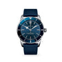The Breitling Superocean Heritage B20 Automatic 44 features a blue round dial, date at 6 oclock, textured blue strap, and is powered by the precise Breitling B20 calibre for reliable diver’s watch performance.