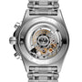Close-up of the back of a Breitling Chronomat B01 42 wristwatch, showcasing its intricate Breitling 01 mechanical movement through a transparent case back.