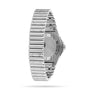 Rear view of the Breitling Chronomat Automatic GMT 40, featuring a stainless steel case back and metal link bracelet, showcasing the clasp and precise automatic movement.