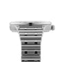 A close-up side view of the Breitling Chronomat Automatic 36 wristwatch with a stainless steel bracelet and visible crown, set against a white background.