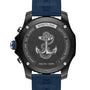 Back view of the Breitling Endurance Pro 44 United States Naval Academy watch, featuring a large anchor and NAVY engraving on the Breitlight® case, plus inscriptions highlighting Swiss-made quality and chronometer certification.