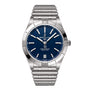 A stainless steel Breitling Chronomat Automatic 36 Victoria Beckham wristwatch featuring a blue dial, silver hour markers, date display at 6 o’clock, metal link bracelet, and “Chronometer One of 400” on the dial as a limited edition.