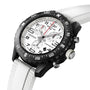 The Breitling Endurance Pro 38 The Watches Of Switzerland Group Exclusive is a luxury chronograph with a white dial, black bezel, three subdials, and textured white strap—exemplifying precision chronometer-certified movements.