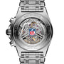 The back of the Breitling Chronomat B01 42 NFL Indianapolis Colts Edition watch showcases visible gears and an NFL logo at the center.