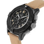 The Breitling Avenger B01 Chronograph 42 Night Mission features a black dial, large luminescent numerals, and a tan strap.