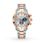 The Zenith Chronomaster Sport features the El Primero 3600 movement, an 18K rose gold and steel case, silver dial with blue sub-dial, rose gold bezel, matching bracelet, and is shown on a white background.