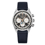 The Zenith Chronomaster Original is a stainless steel chronograph wristwatch featuring a black leather strap, black and white dial with three subdials, date display, El Primero 3610 movement, and two right-side pushers.