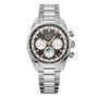 A Zenith Chronomaster Original stainless steel chronograph wristwatch features a black dial with three subdials, a date window, and a silver metal bracelet, shown against a white background.