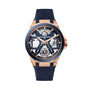 The Ulysse Nardin Blast Tourbillon features a black and gold case, open-worked dial showcasing its mechanics, and a matching black strap—a striking luxury wristwatch from the Blast Collection.