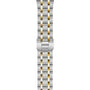 A two-tone TUDOR Royal bracelet with alternating silver and gold links, featuring a clasp engraved with TUDOR—ideal for fans of the TUDOR brand and the UKs favorite Royal models.