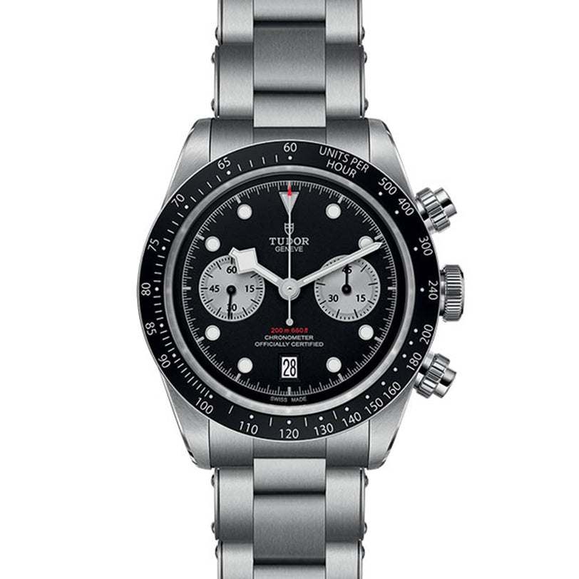 Close up of the TUDOR Black Bay Chrono watch dial