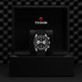 The TUDOR Black Bay Chrono in a black TUDOR box with logo