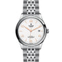 The TUDOR 1926 is a stainless steel wristwatch with a white dial, gold hour markers, date display at 3 oclock, and a silver link bracelet.