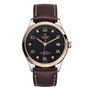 The TUDOR 1926 features a black dial, rose gold bezel, brown leather strap, date display at 3 oclock, and diamond hour markers—exemplifying the timeless elegance of mechanical watches.