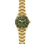 The TUDOR Black Bay 58 18K is a gold dive watch featuring a green bezel and dial, gold hour markers, a metal link bracelet, and the Tudor logo—an elegant tribute to the classic Black Bay 58 style.