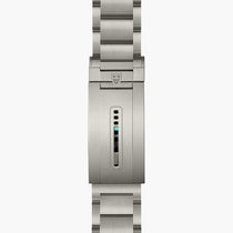 A close-up of the TUDOR Pelagos Ultras stainless steel bracelet clasp, featuring a small rectangular adjustment window.