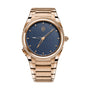 The Parmigiani Fleurier TONDA PF GMT Rattrapante features a gold case, blue textured dial, gold hour markers, and a metal link bracelet.