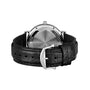 Back view of the IWC Schaffhausen Portofino Automatic, featuring a 40mm stainless steel case, black alligator leather strap with silver buckle, engraved case back, and detailed stitching.