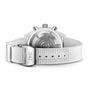 The IWC Schaffhausen Pilot’s Watch Chronograph TOP GUN Edition Lake Tahoe features a white textured strap, a metal clasp engraved with IWC, and a visible engraved back case.