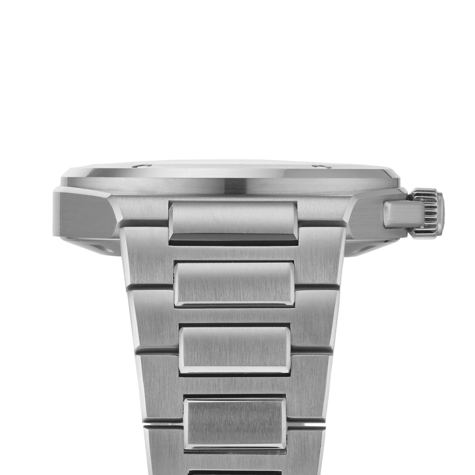 Side view of the IWC Schaffhausen Ingenieur Automatic 40 wristwatch featuring a brushed stainless steel strap and visible crown.