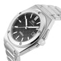 The IWC Schaffhausen Ingenieur Automatic 40 is a silver wristwatch featuring a black textured dial, date display, and metal bracelet.
