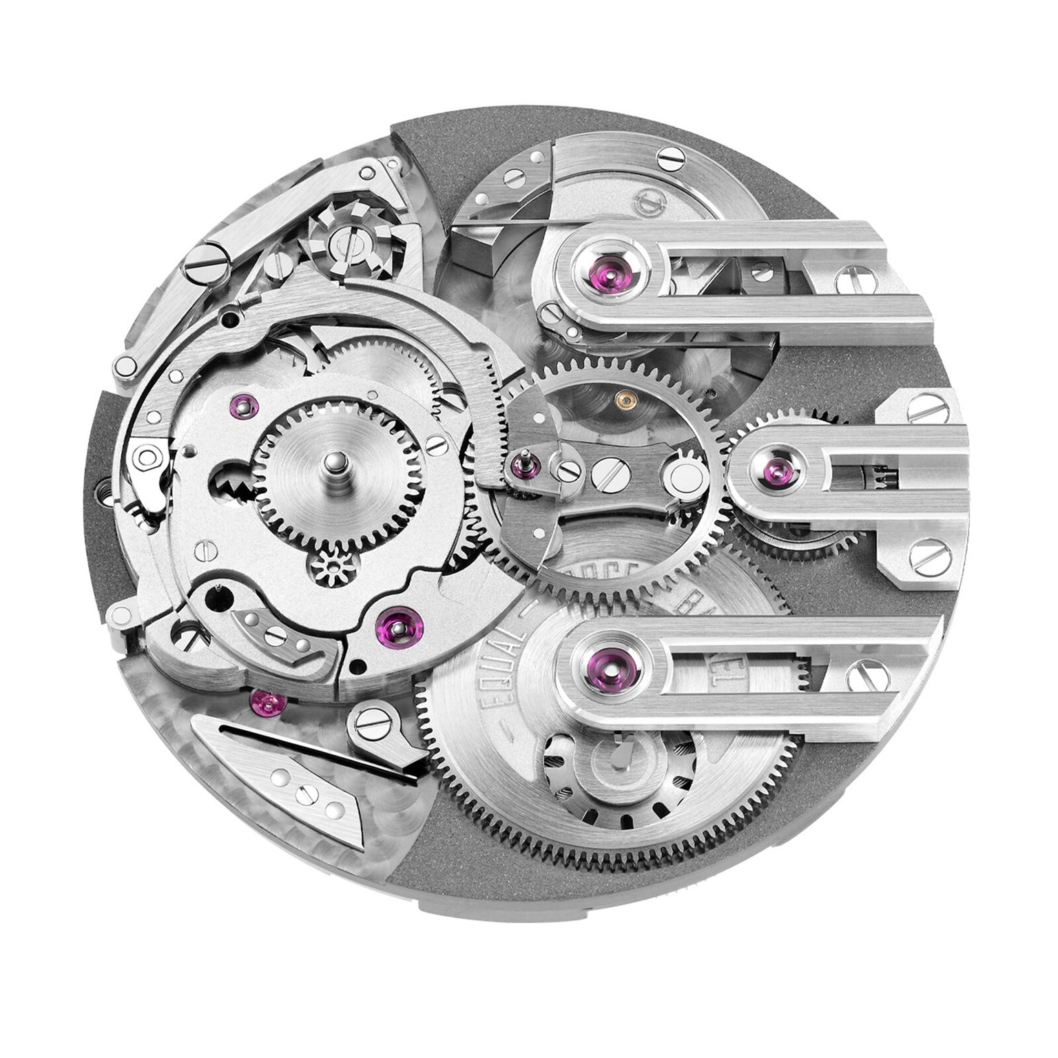 Close-up of the Armin Strom Orbit Manufacture Edition’s intricate micro-rotor automatic movement, highlighting its gears, springs, metal components, and visible ruby bearings.