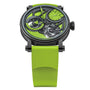 The Speake Marin Dual Time Lime features a vibrant green band and an open, intricate mechanical dial for a strikingly modern look.