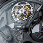 Close-up of the Speake Marin Openworked Tourbillon Black DLC, highlighting its luxury skeleton movement, intricate gears, and visible tourbillon mechanism.