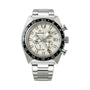 The Grand Seiko Spring Drive Chronograph Sport features a stainless steel case, silver dial, black bezel, Caliber 9R86 movement, chronograph subdials, date window at 3 o’clock, and a metal bracelet.