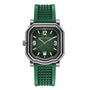 The Maestro GC Sport by Gerald Charles features a rectangular face, silver accents, and a textured green rubber strap.