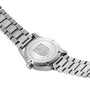 Back view of the Luminox Atacama Field Automatic Stainless Steel Urban Adventure, featuring engraved markings and a stainless steel link bracelet.