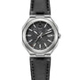 The ID Geneve Circular 1 - Mineral Black is a stainless steel watch featuring a black textured dial, date display, and black leather strap.