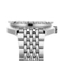 Side view of the DOXA Sub 300T Sharkhunter, a silver metal wristwatch featuring a polished link bracelet and a textured bezel.