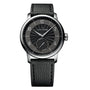 Louis Erard Petite Seconde Guilloché Anthracite Black wristwatch with a textured leather strap and dark patterned dial featuring silver hour markers.